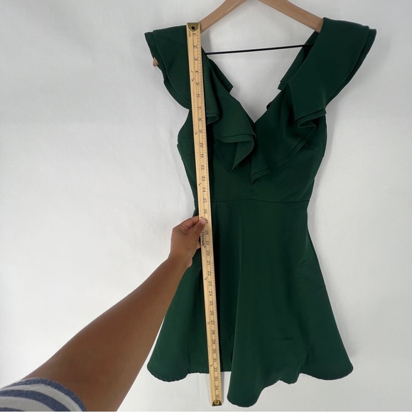Lulus Divine Darling Hunter Green Ruffled V-Neck Skater Dress NWT Size XS‎ - Picture 13 of 15